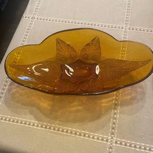 VINTAGE ANCHOR HOCKING RENAISSANCE Gold Oblong Dish Relish Tray